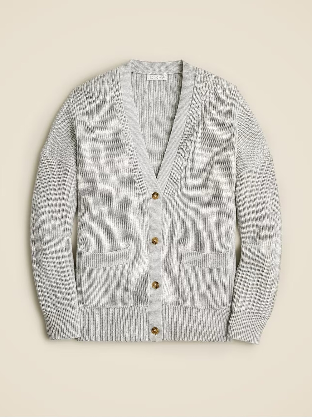 J. Crew V-neck Cashmere Cotton-Blend Cardigan Sweater Ribbed Chunky Knit Grey